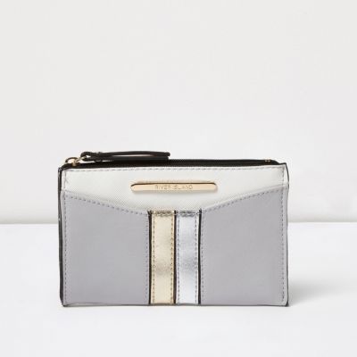 Grey metallic panel mini pouch purse